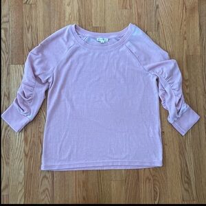 June and Delancey Thermal, Ruched Sleeves, Distressed Top